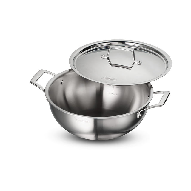 Aeion 28cm Stainless Steel Tri-Ply Extra Deep Kadai with SS Lid - 5.9L - Tramontina India