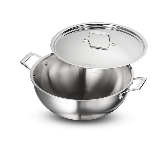 Aeion 32cm Stainless Steel Tri-Ply Extra Deep Kadai with SS Lid - 8.0L - Tramontina India