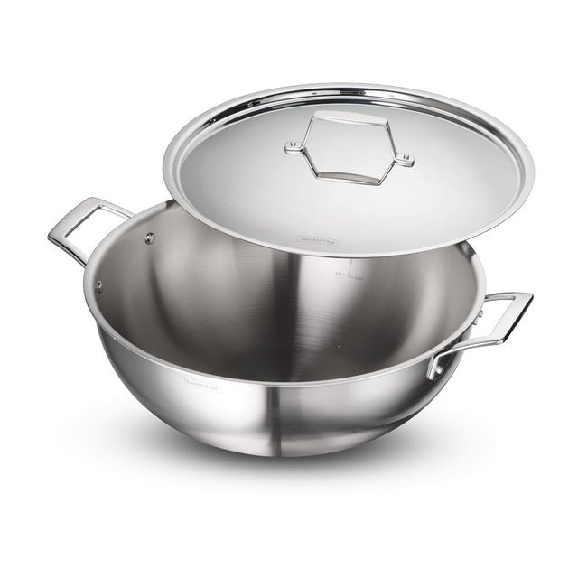 Aeion 36cm Stainless Steel Tri-Ply Extra Deep Kadai with SS Lid - 10.9L - Tramontina India