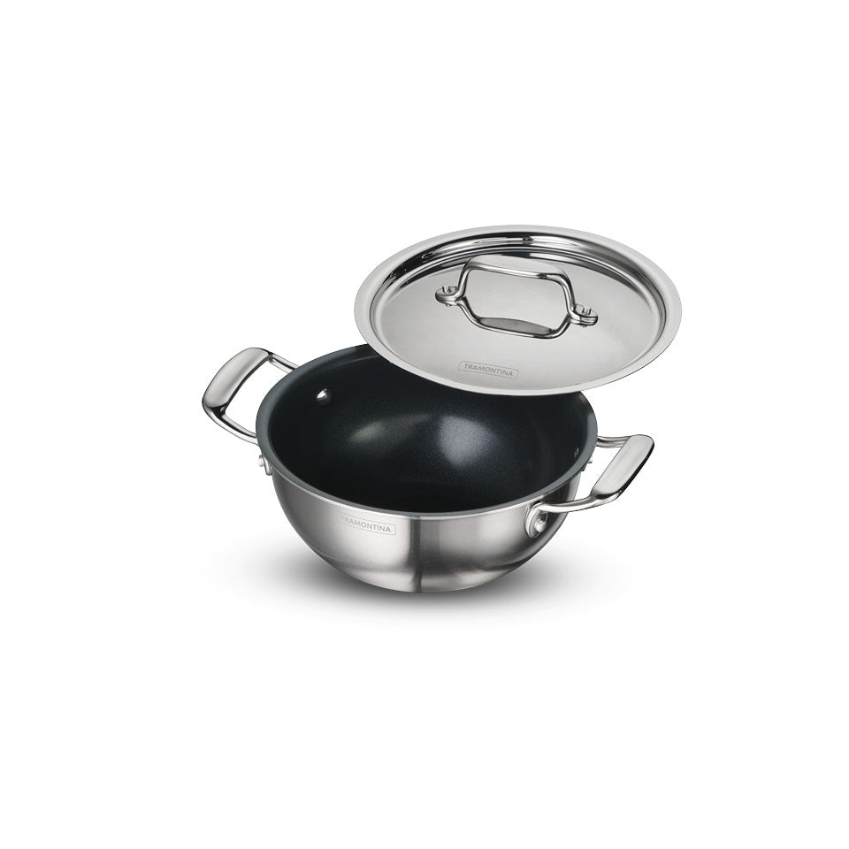 Fusao EX+ 20cm Ceramic Stainless Steel Tri-Ply Extra Deep Kadai with SS Lid - 2.3L - Tramontina India
