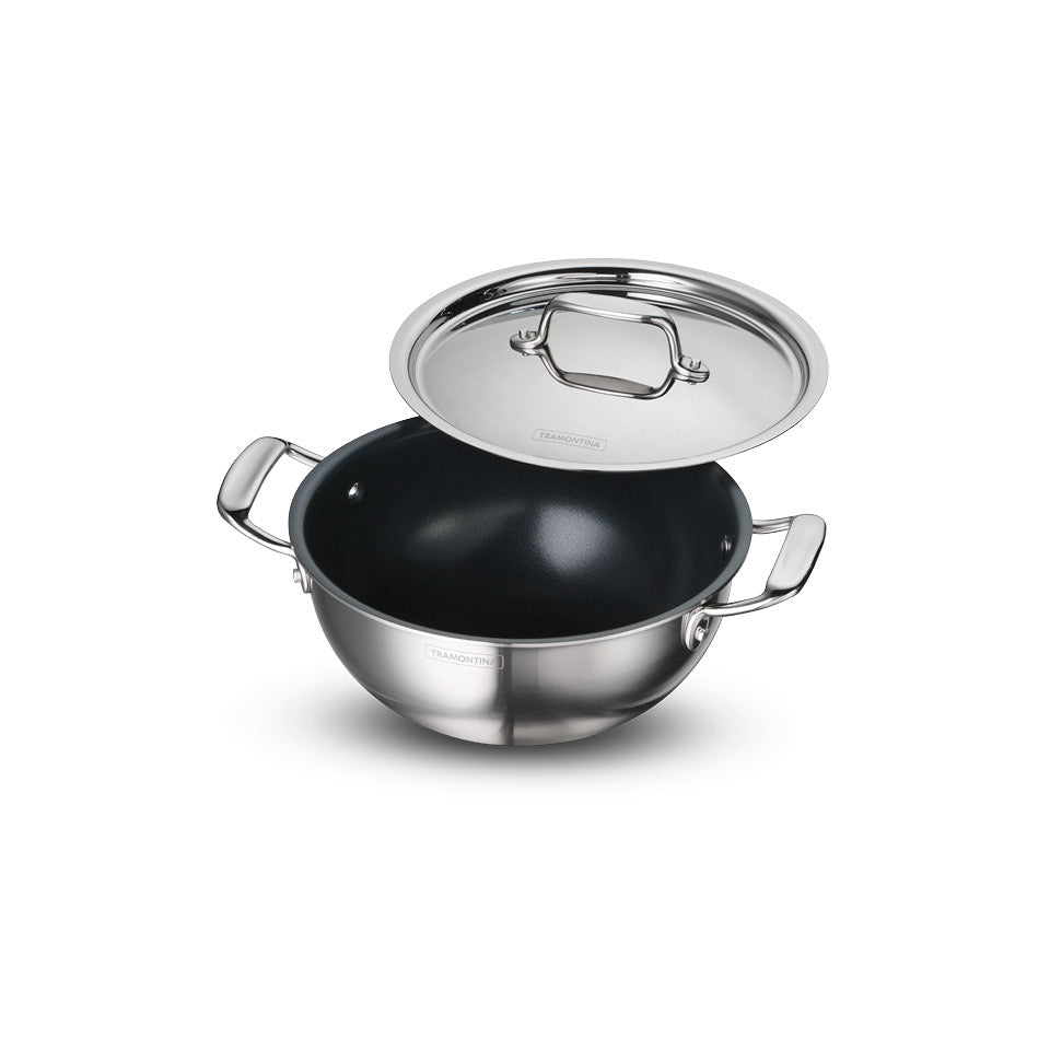 Fusao EX+ 22cm Ceramic Stainless Steel Tri-Ply Extra Deep Kadai with SS Lid - 3.0L - Tramontina India