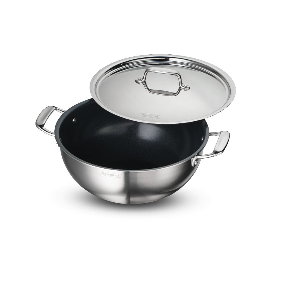 Fusao EX+ 28cm Ceramic Stainless Steel Tri-Ply Extra Deep Kadai with SS Lid - 5.9L - Tramontina India