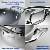 Fusao EX+ 28cm Ceramic Stainless Steel Tri-Ply Extra Deep Kadai with SS Lid - 5.9L - Tramontina India