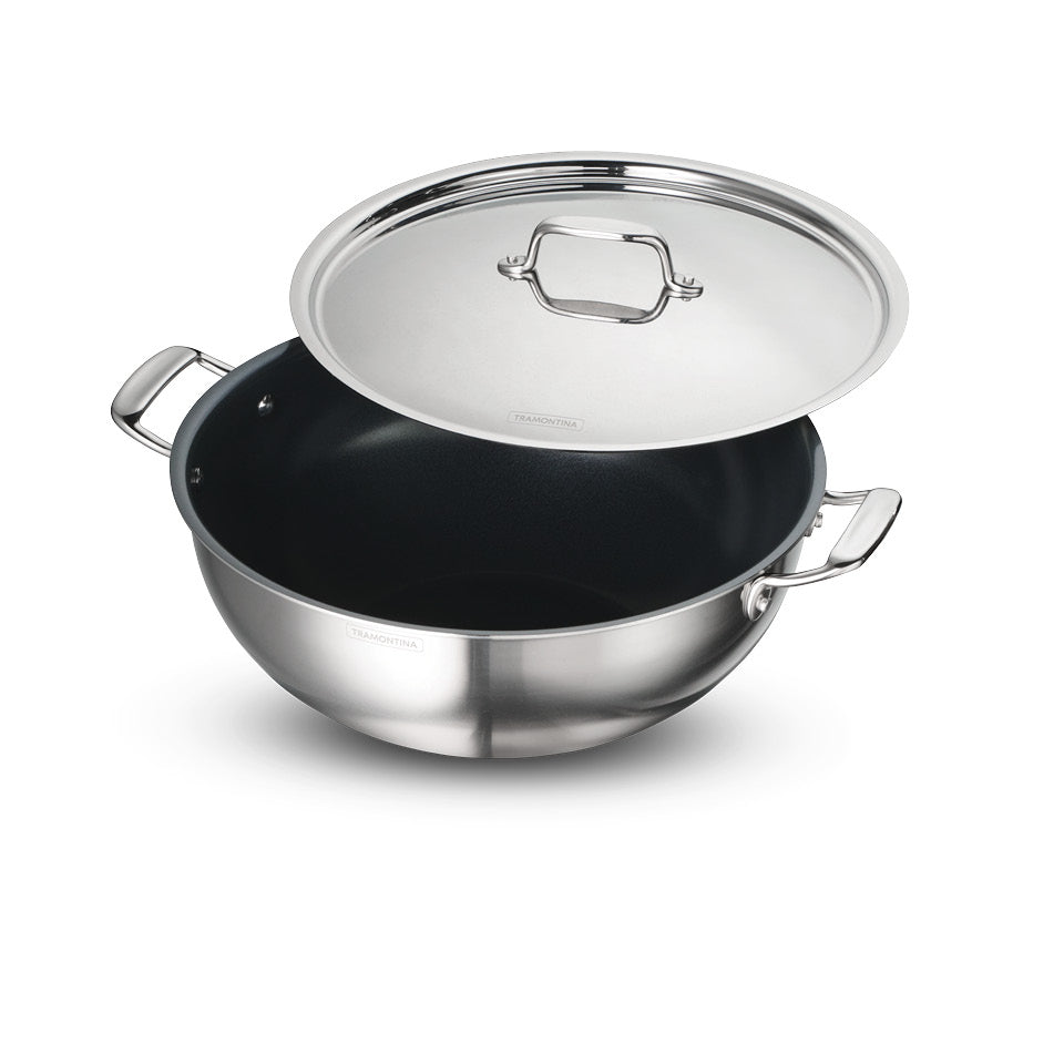 Fusao EX+ 32cm Ceramic Stainless Steel Tri-Ply Extra Deep Kadai with SS Lid - 8.0L - Tramontina India