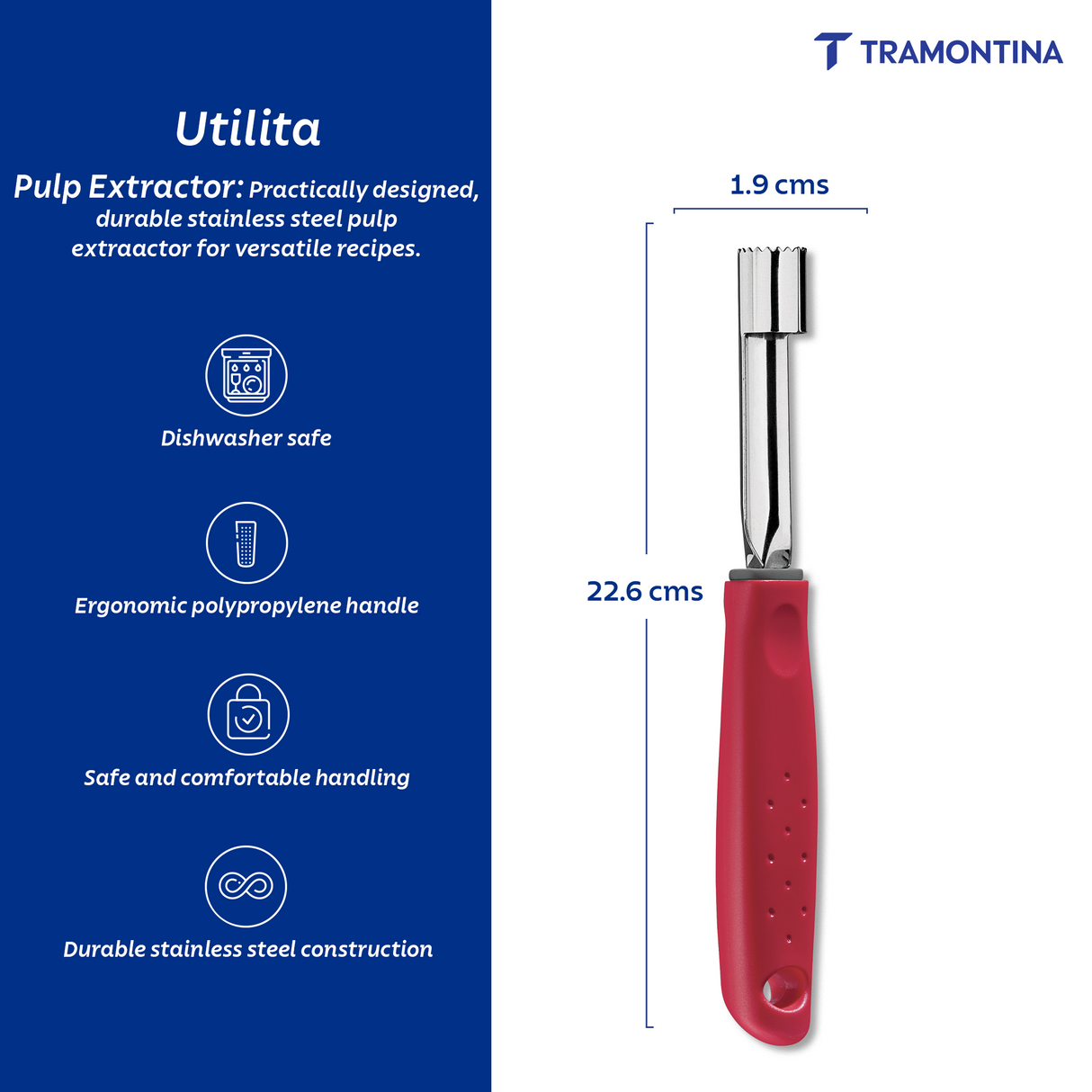 Utilitá Stainless Steel Pulp Extractor with Red Polypropylene Handle - Tramontina India
