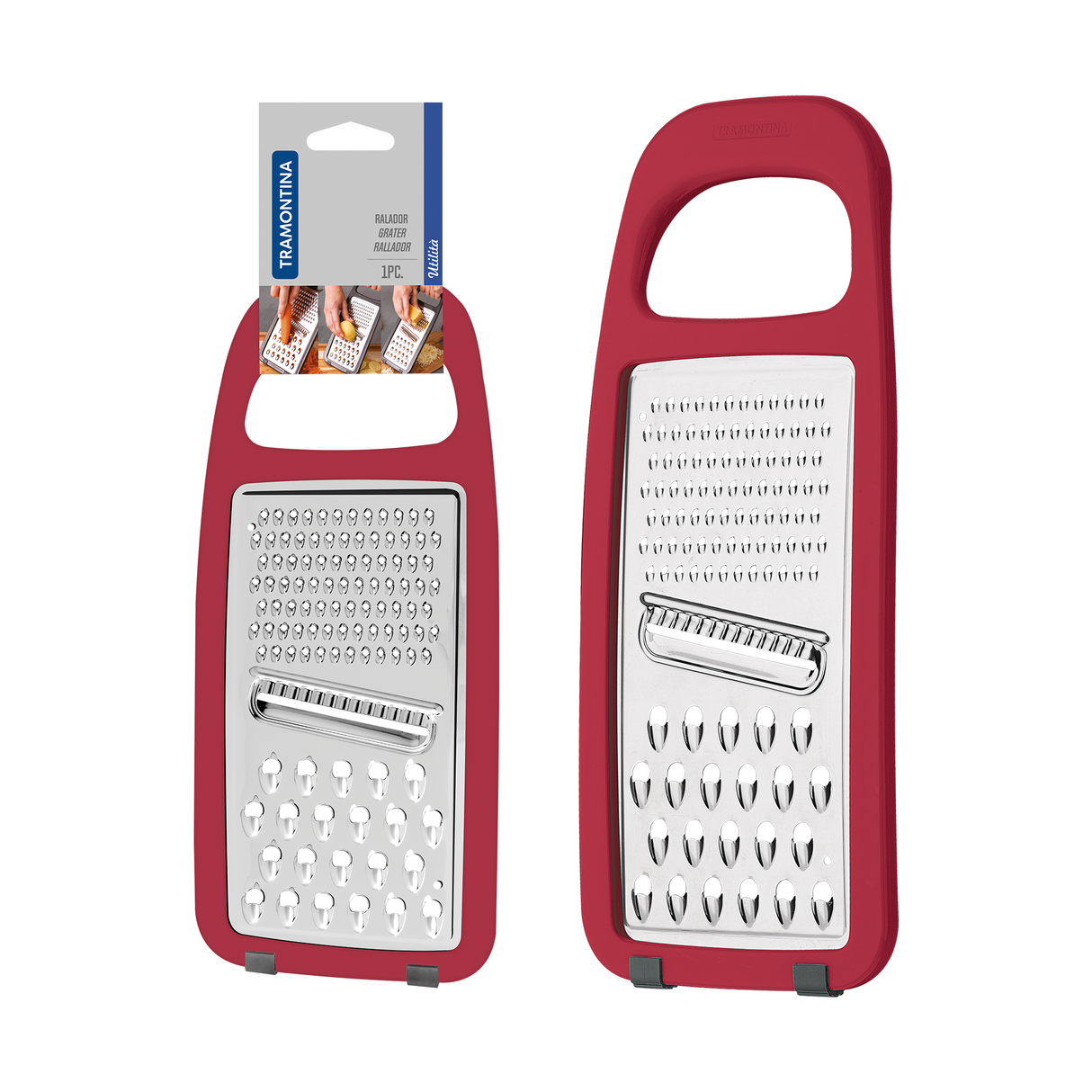 Utilitá Stainless Steel and ABS Grater with Rubberized Base, Red - Tramontina India