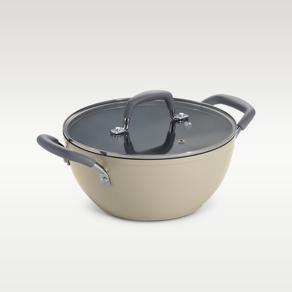 Tramontina India Velo Forged Deep Kadai 24 cm in sand color, durable cookware for versatile cooking.