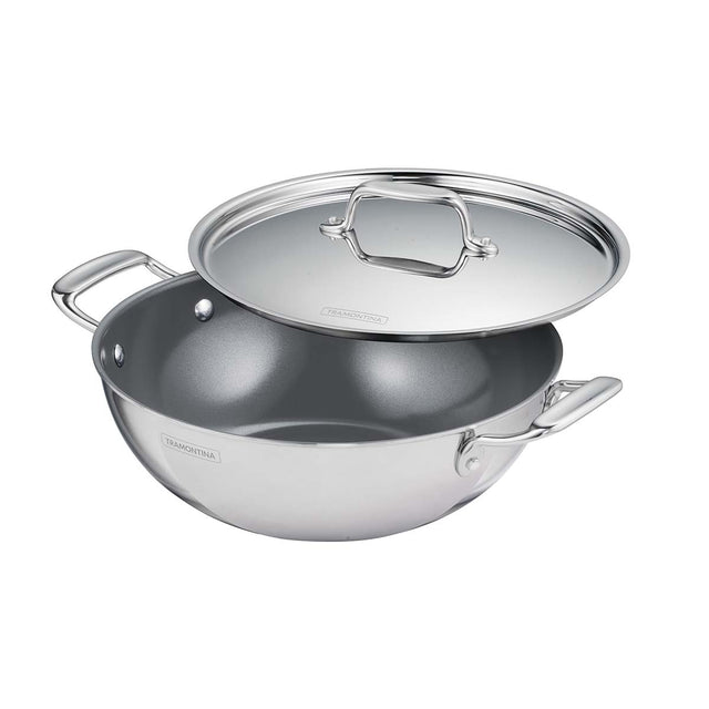 Fusao EX+ 26cm Ceramic Stainless Steel Tri-Ply Kadai with SS Lid - 3.7L - Tramontina India