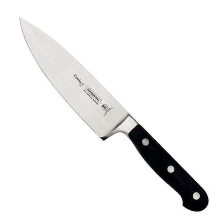 Century stainless steel chef knife 6-inch by Tramontina India, with a black handle, suitable for precise kitchen slicing and dicing.