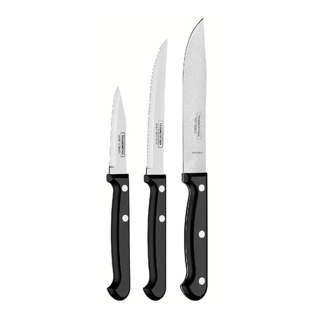 Ultracorte Set of 3 Antimicrobial Stainless Steel Knife - Vegetable + Steak + Kitchen (Black) - Tramontina India
