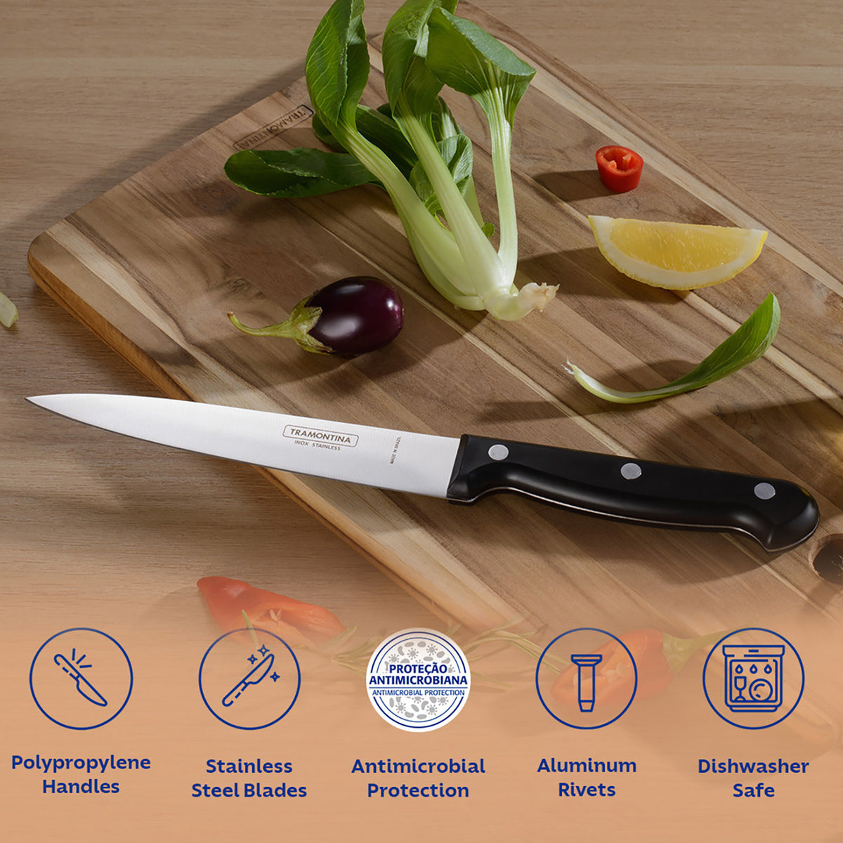 Tramontina Ultracorte Antimicrobial Knife Set – 3 Pieces (Black)