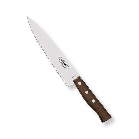Tradicional Tramontina India 15cm cooks knife with wooden handle, sharp stainless steel blade for precise chopping and slicing.