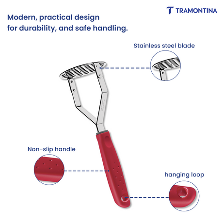 Utilitá Stainless Steel Potato Masher with Black Polypropylene Handle - Tramontina India