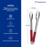 Utilitá stainless steel tongs with red rubber handle, 30 cm - Tramontina India