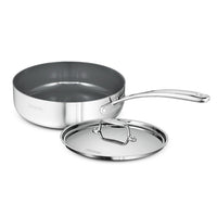 Tramontina India Fusao EX+ 24cm triply ceramic deep sauté pan with stainless steel lid, ideal for versatile cooking and sautéing.