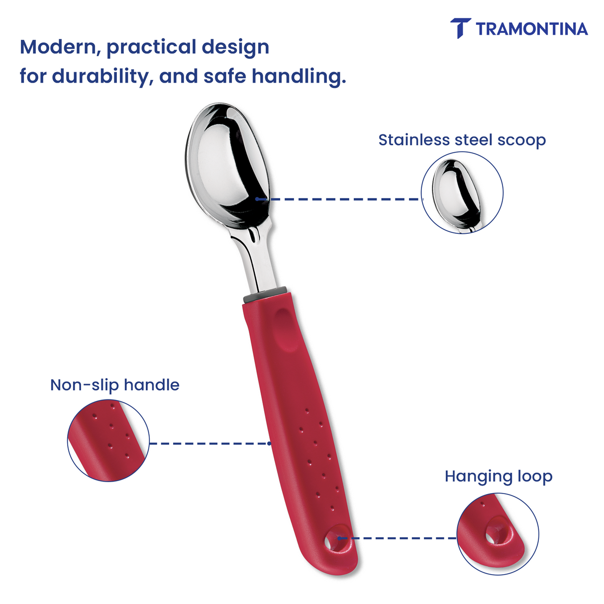 Utilitá ice cream scoop with stainless steel blade and red polypropylene handle - Tramontina India