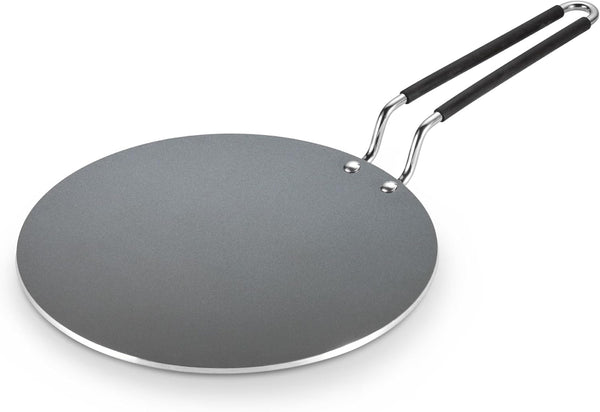 Tramontina India Fusao EX+ 26cm ceramic stainless steel tri-ply concave Tawa with 4mm thickness, ideal for cooking.