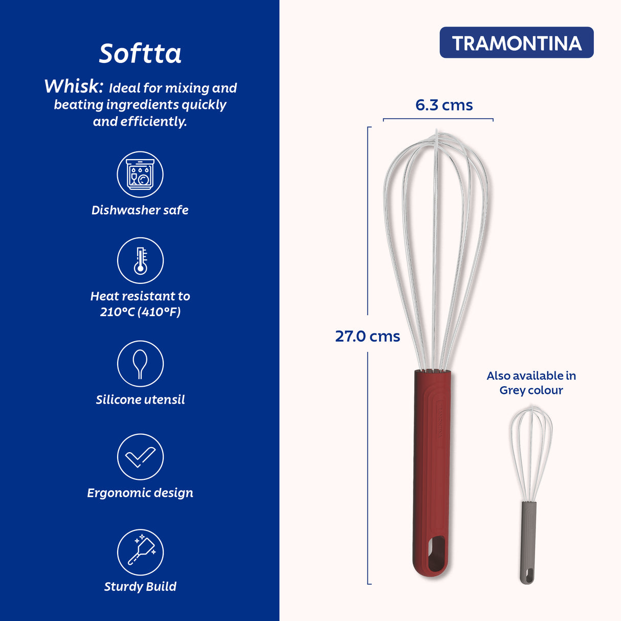 Softta Silicone Whisk - Red - Tramontina India