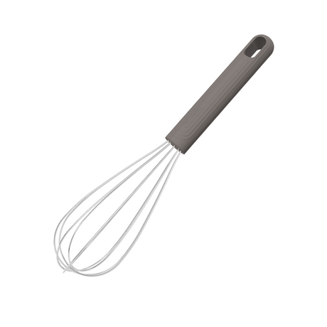 Grey Softta Silicone Whisk by Tramontina India with a comfortable handle and flexible silicone-coated wires for mixing and whisking.
