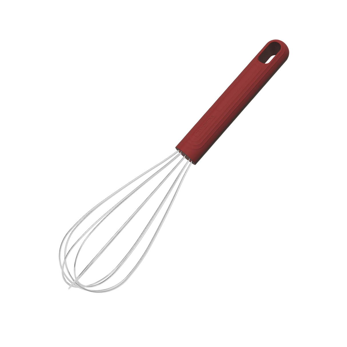 Red Softta Silicone Whisk by Tramontina India with stainless steel handle, perfect for mixing and cooking in the kitchen.