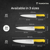 Yellow 25cm Tramontina India professional meat and chef knife, showcasing sharp blade and ergonomic handle.